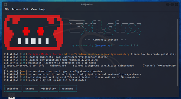 Figure 1: EvilGinx3 Main Menu