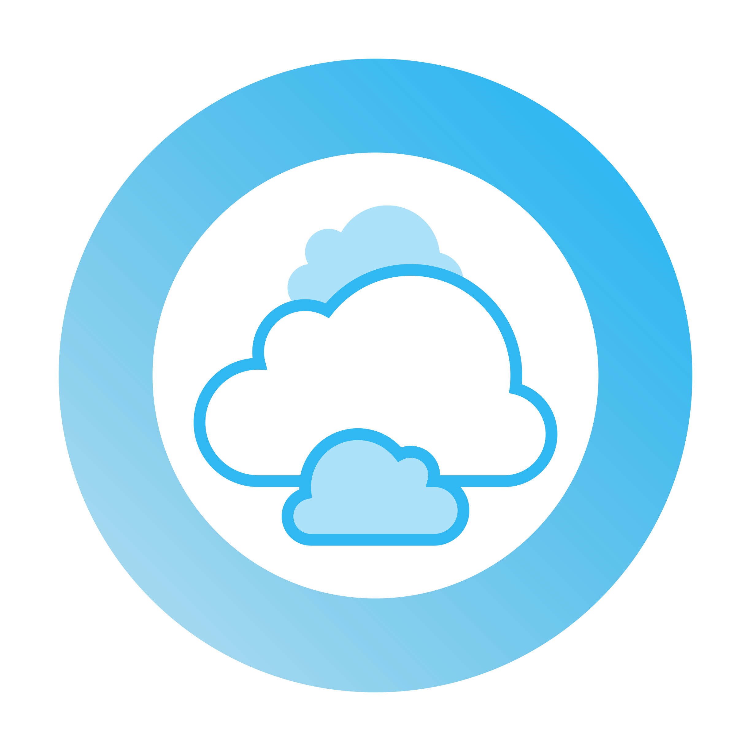 Cloud icon—surrounded by a circle, a cloud comes up over a cloud with a cloud in it, variability.