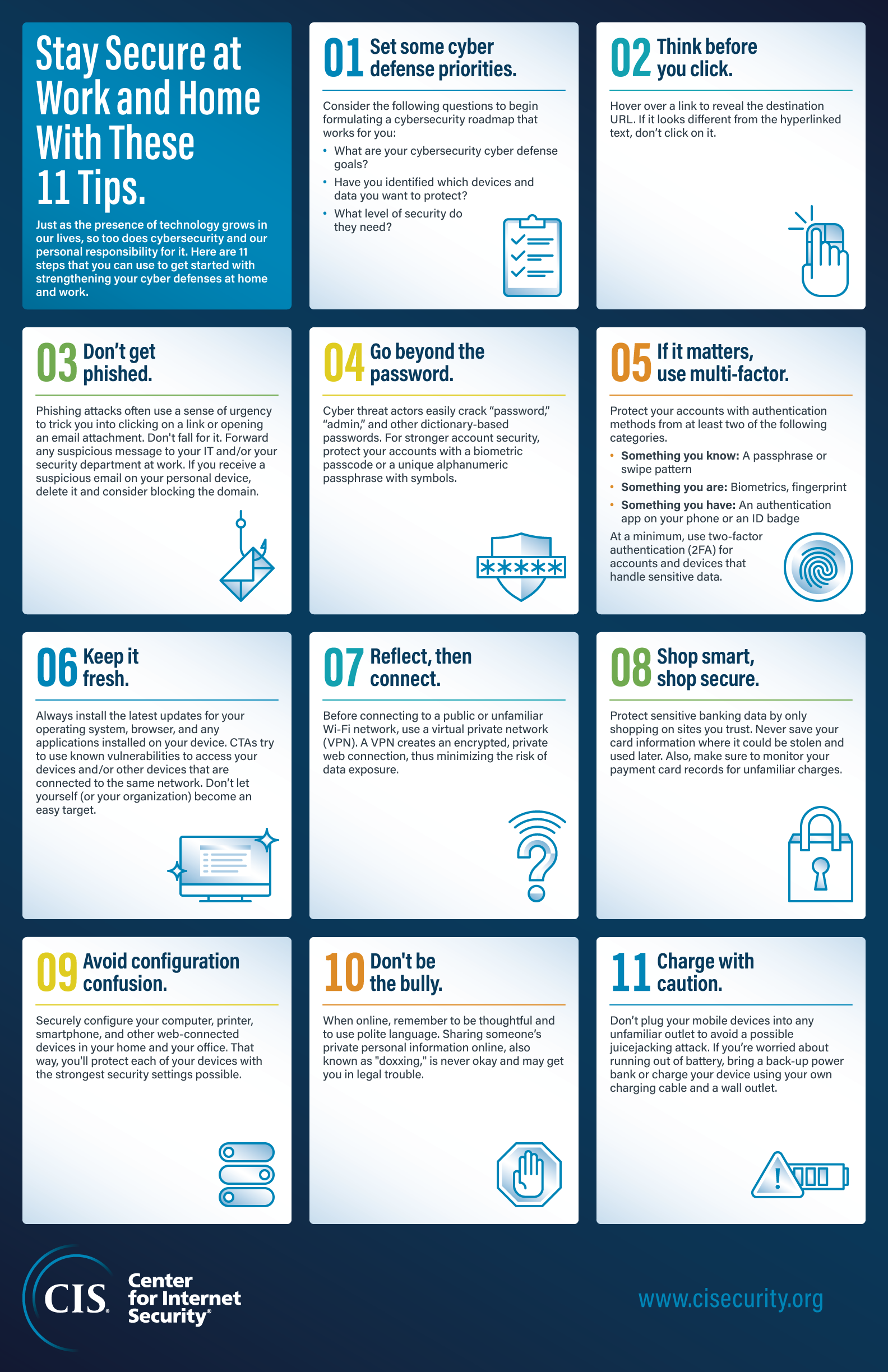 A list of 11 Cyber Defense tips to stay secure at work and home